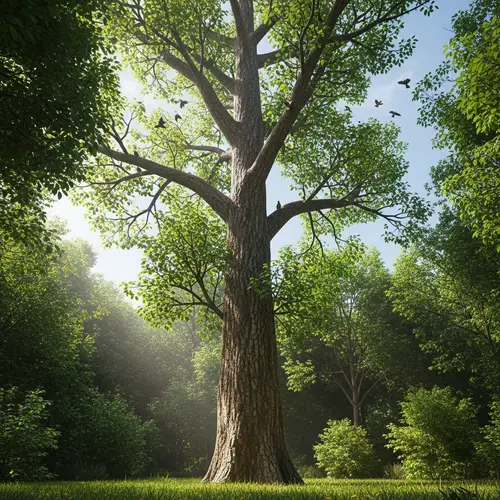 Majestic Tree in Verdant Forest - Serene Nature Scene