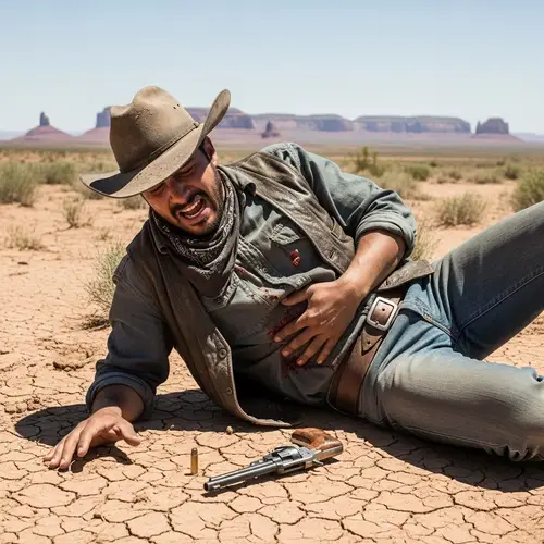 Hispanic Cowboy Shot in Stomach in Harsh Desert