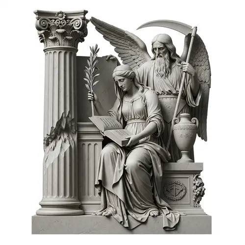 Marble Monument with Symbolic Figures - Masonic Lore Depicted