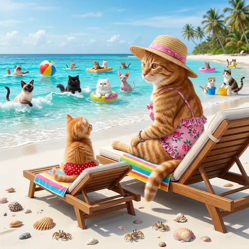Ginger Cats Enjoying a Day at the Beach