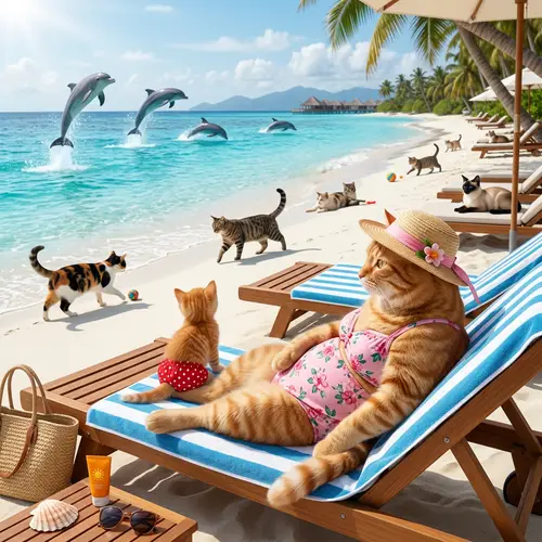 Ginger Cats Enjoying a Luxurious Beach Day