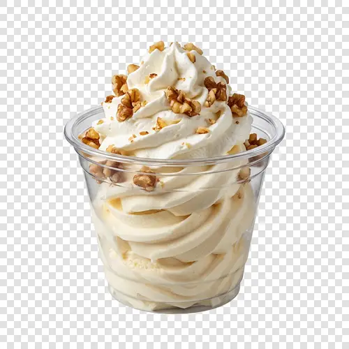Delicious Vanilla Ice Cream Cup with Whipped Cream and Walnuts