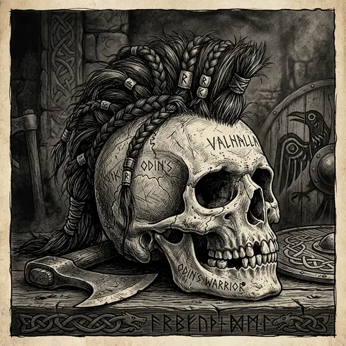 Viking Skull Art: Black and White Mohawk Design