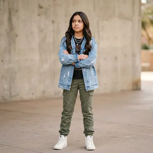 Stylish Hispanic Girl, 12, Radiating Confidence | Trendy Outfit