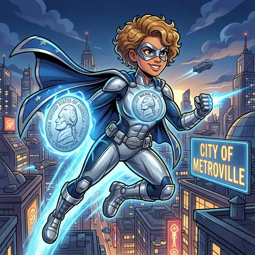 Female Cartoon Superhero Inspired by a Nickel