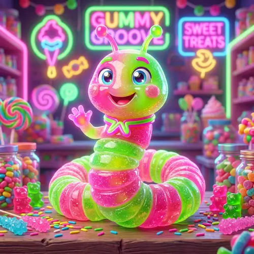 Cute Neon Worm Mascot - Gummy Character Design