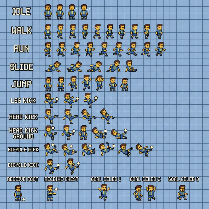 Pixel Art Soccer Sprite Sheet for Game Development