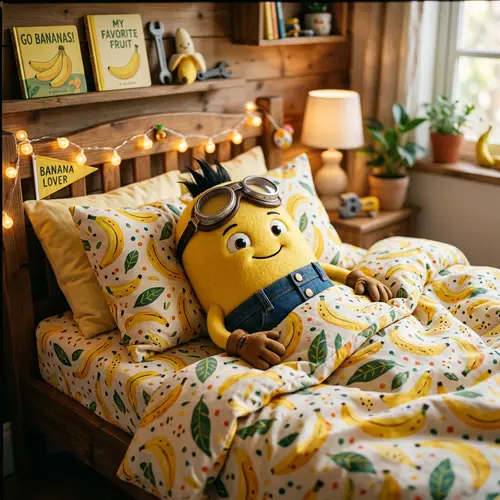 Cute Yellow Minion in Bed | Joyful Scene with Banana Sheets