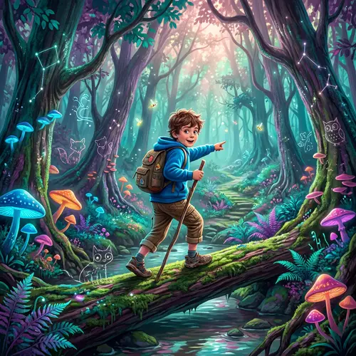 Imaginative Adventure in Colorful Surrealistic Forest