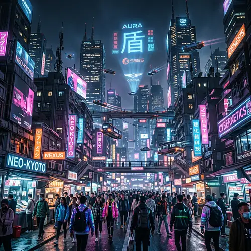 Futuristic Cyberpunk Cityscape with Neon Lights and Advanced Technologies