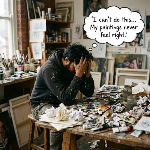 South Asian Artist Despair at Messy Desk | Struggling with Art