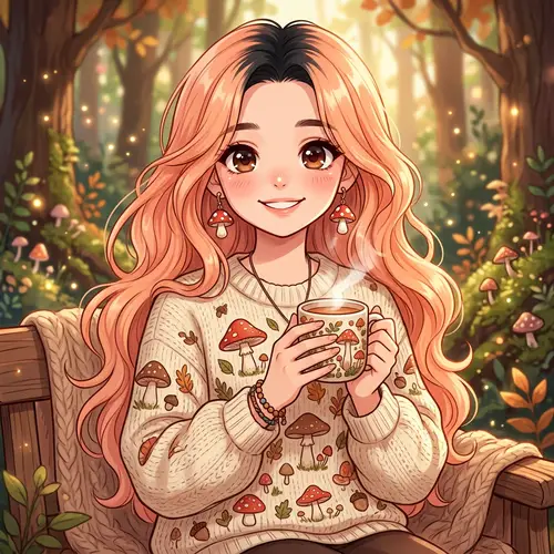 Anime Girl with Pastel Orange Hair and Mushroom Style