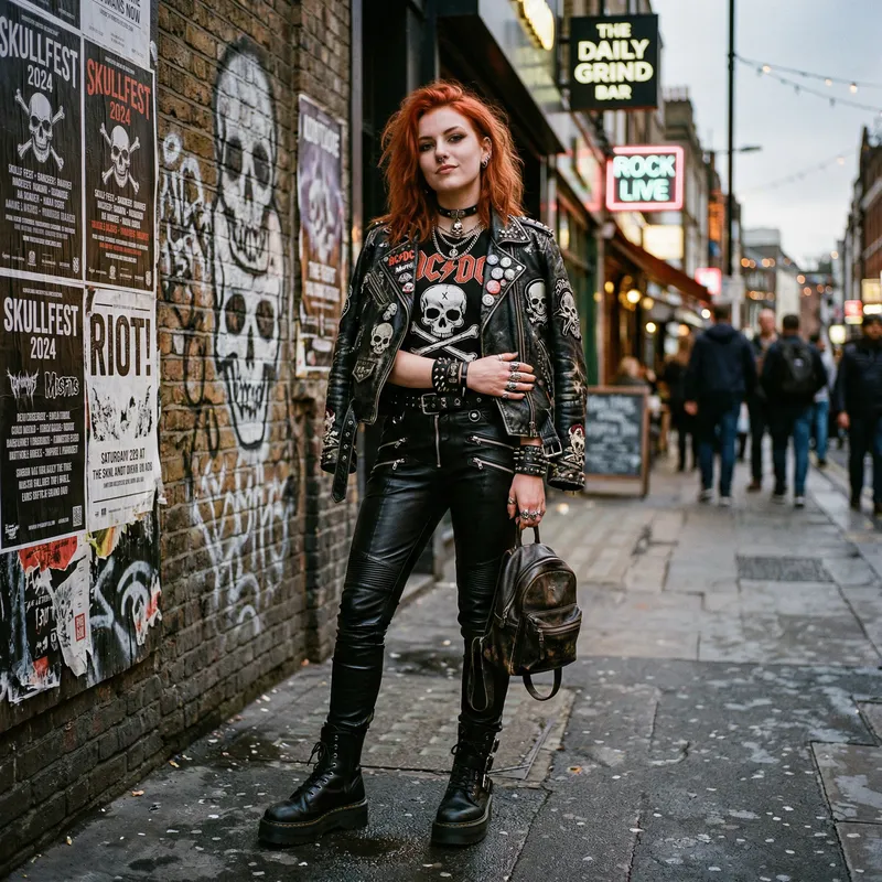 Redhead in Edgy Leather Rocker Outfit Redhead in Edgy Leather Rocker Outfit