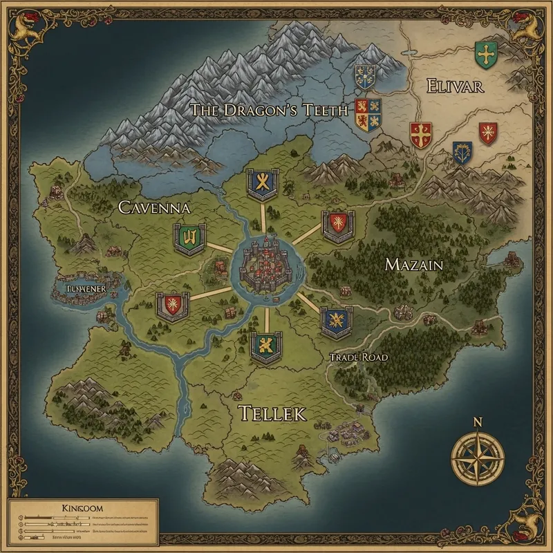 Explore the Kingdom Map: Tellek, Mazain, Cavenna & More