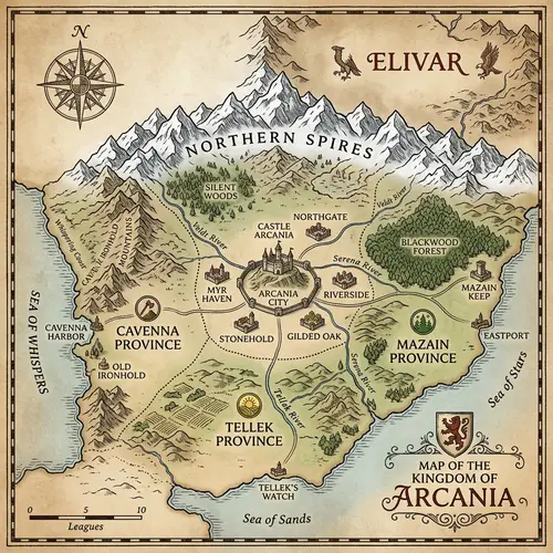 Explore the Kingdom Map: Tellek, Mazain, Cavenna & More