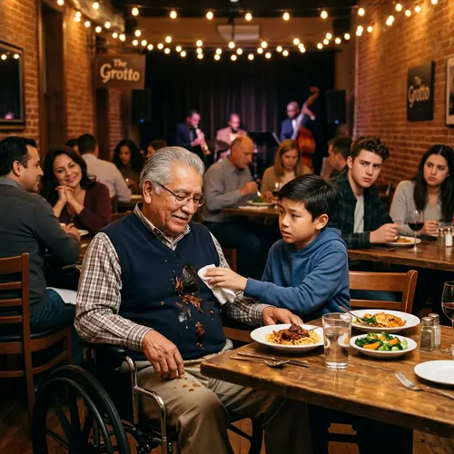 Inter-Generational Bonding Moment at Restaurant