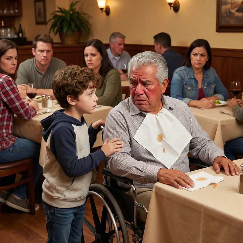Father-Son Restaurant Outing: Emotional Scene Unfolds
