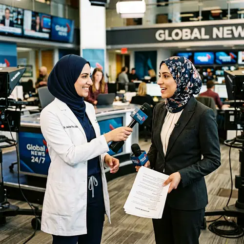 Empowering Female Representation: Hijabi Dentist Interviews Hijabi News Anchor in Modern Newsroom
