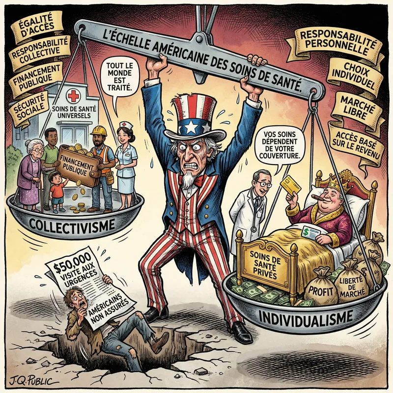 Balancing Healthcare: A Satirical Political Caricature