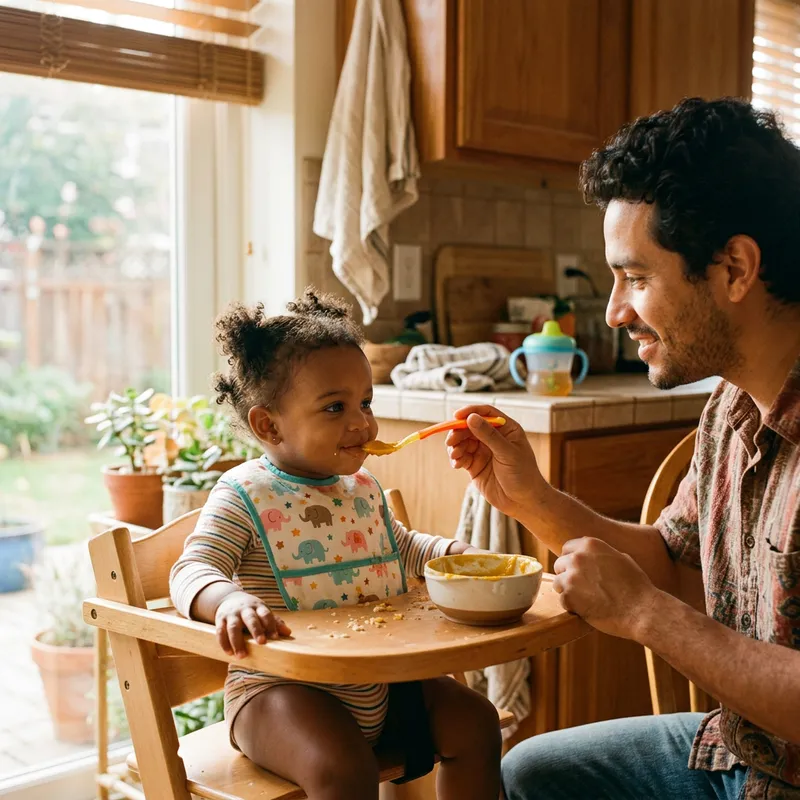 Baby Eating: Cherubic Toddler Enjoys Baby Food