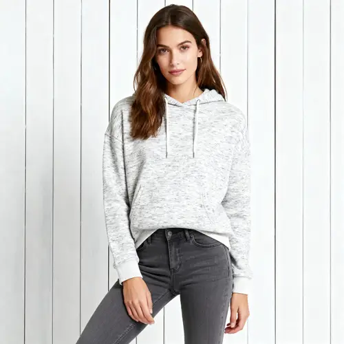 Stylish Woman in Light Gray Hoodie - Scandinavian Charm