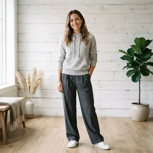 Stylish Woman in Grey Hoodie - Scandinavian Charm