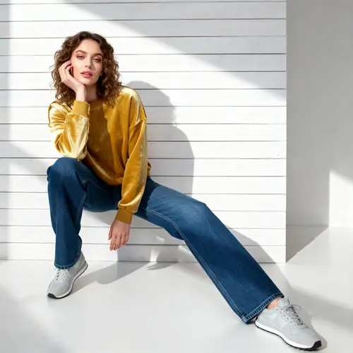 Stylish Woman in Golden Hoodie | Scandinavian Charm