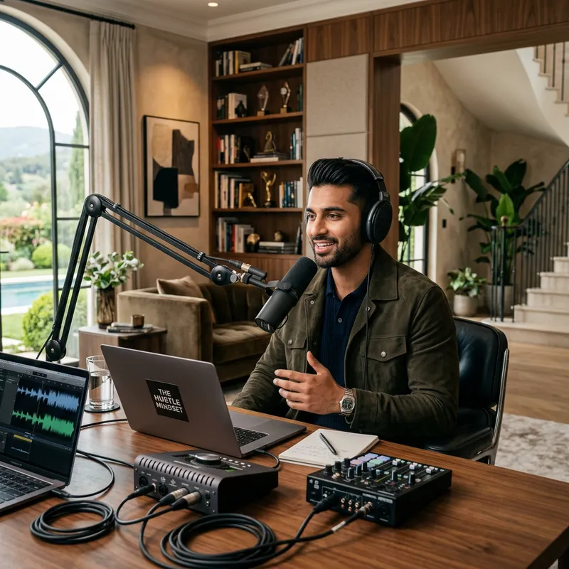 Muscular Entrepreneur Recording Podcast in Beautiful Villa Muscular Entrepreneur Recording Podcast in Beautiful Villa