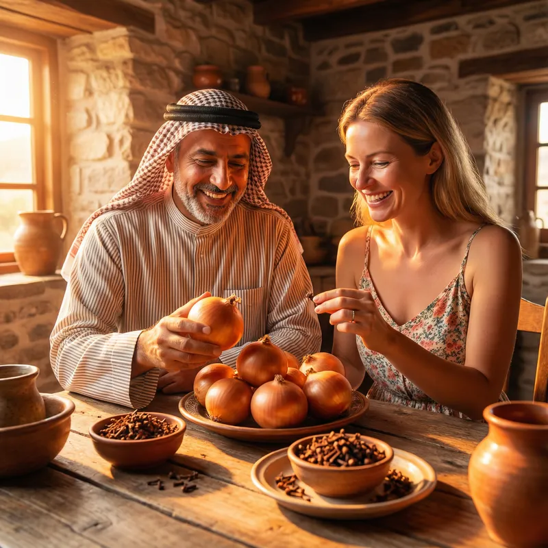 Couple Enjoying Cloves and Onions Together