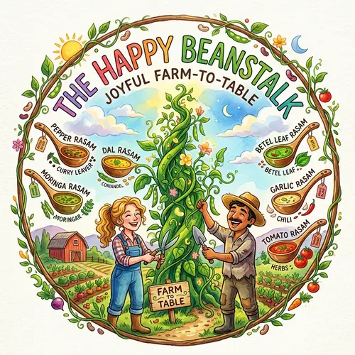 Whimsical Farm Logo with Farmers & Beanstalk