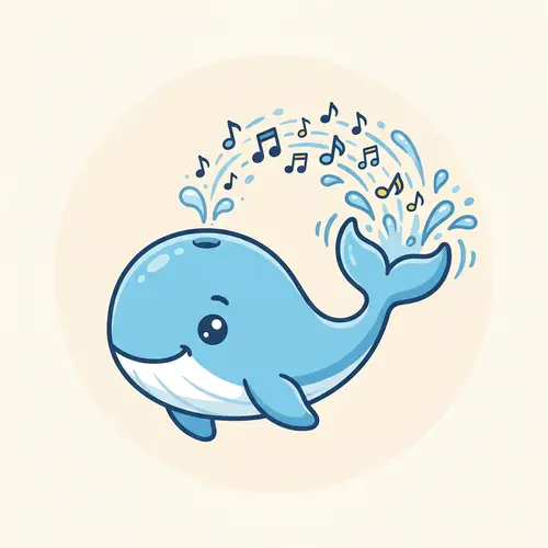 Cute Whale Icon with Musical Splash