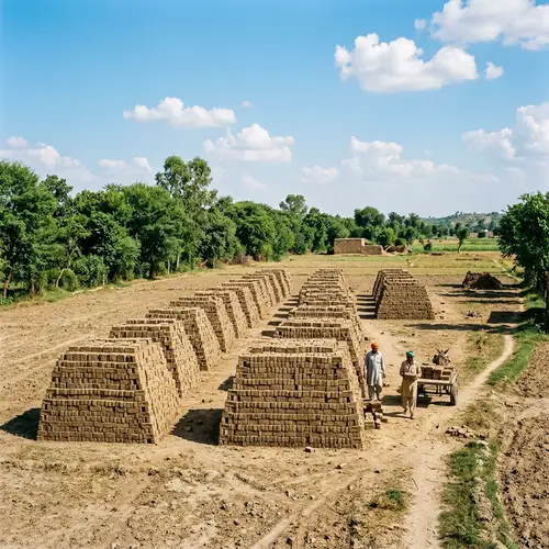 Traditional Sun-Baked Mitti de Tibbe Bricks | Rustic Field Scene