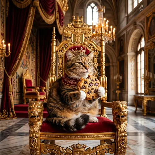 Regal Cat Enjoying a Delicious Cookie | The King of the World