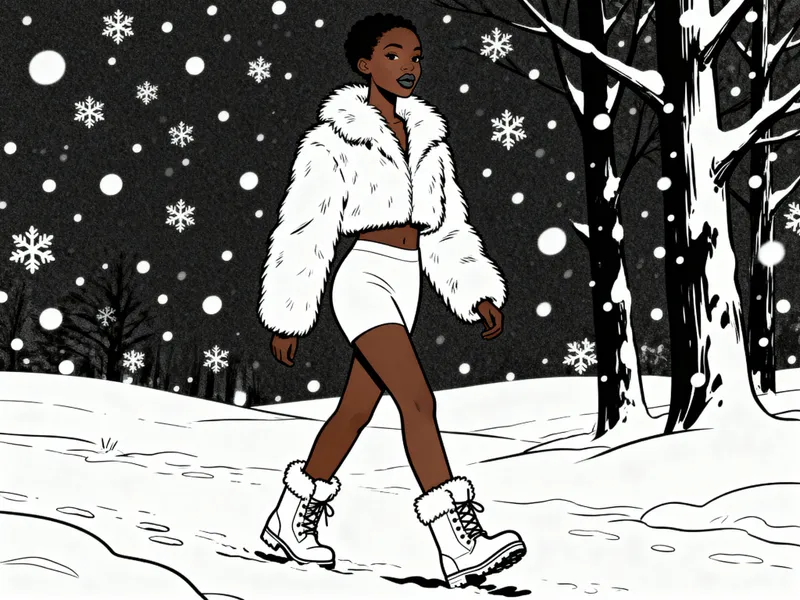 Black Girl Walking in Snow - Coloring Page