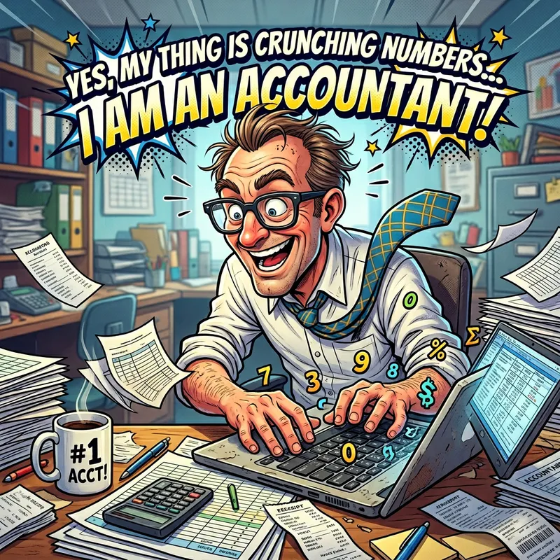 Vibrant 3D Render: Playful Accountant at Chaotic Desk