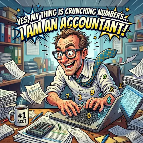 Vibrant 3D Render: Enthusiastic Accountant at Cluttered Desk