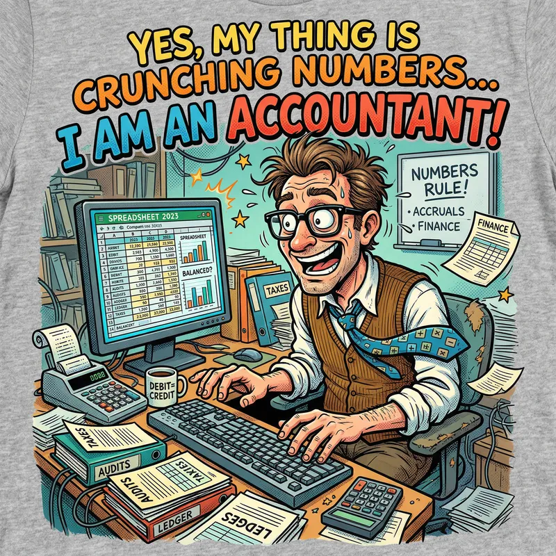 Humorous 3D Accountant Comic Illustration for Tee Shirt Design