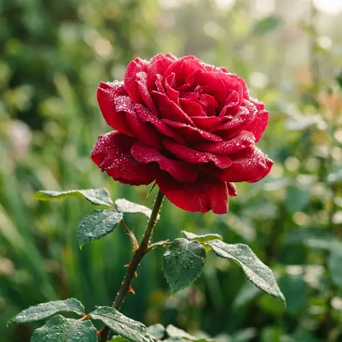 Vibrant Red Rose with Dew Drops - Stunning Close-up Image