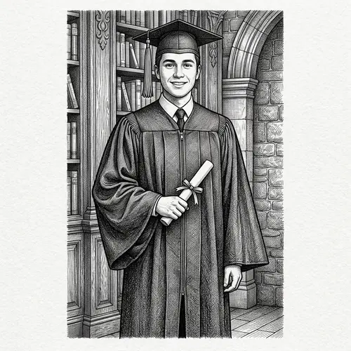Graduation Cap and Gown - Black and White Art
