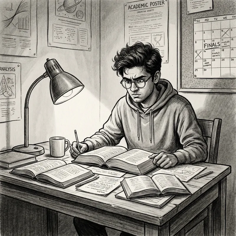 Black and White Drawing of a Young Man Studying Black and White Drawing of a Young Man Studying