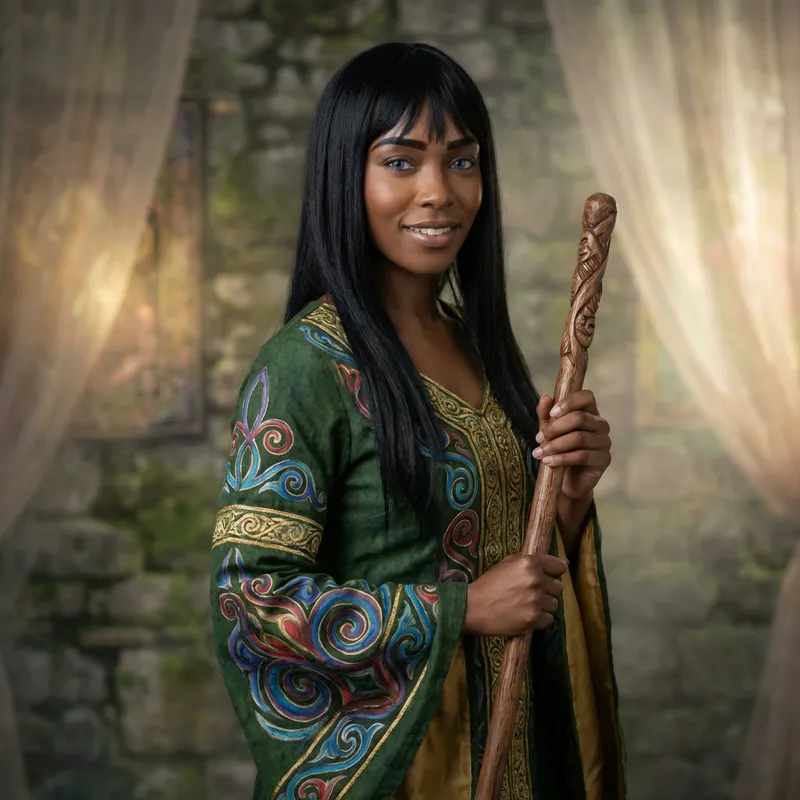 Captivating Dark-Skinned Irish Woman in Traditional Celtic Attire