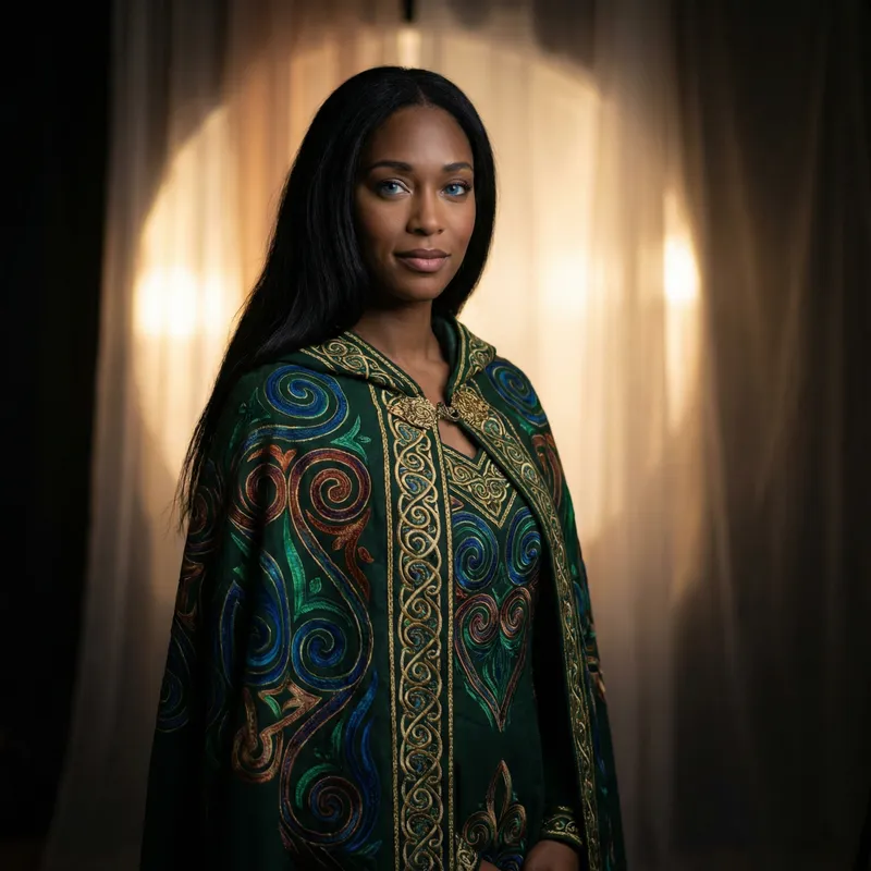 Captivating Black Irish Woman in Traditional Celtic Attire - Ethereal Fantasy Studio Portrait