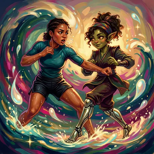 Fantastical Martial Artist Illustration - Vibrant & Dynamic