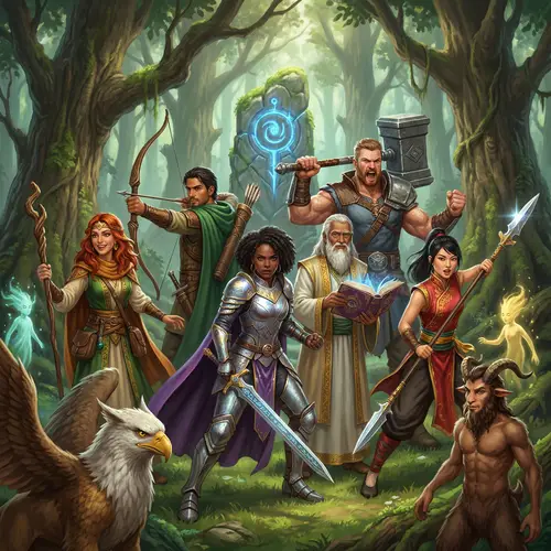 Legendary Group of Diverse Heroes in Ancient Forest