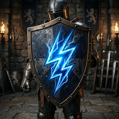 Bold Electric Blue Lightning Bolt Shield