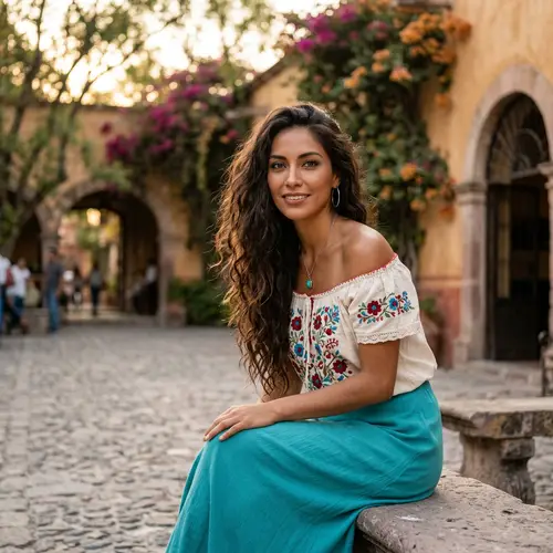 Stunning Mexican Woman with Long Hair in Fashion Editorial