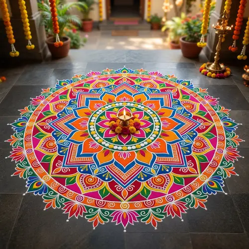 Colorful Indian Rangoli Design for Festivals | Symmetrical Art