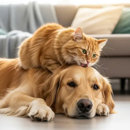 Cute Cat Grooming a Dog