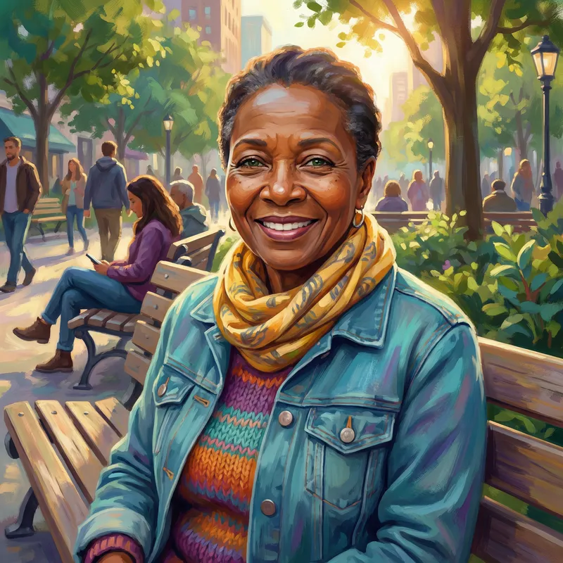 Joyful Portrait of a 63-Year-Old Model in Urban Park