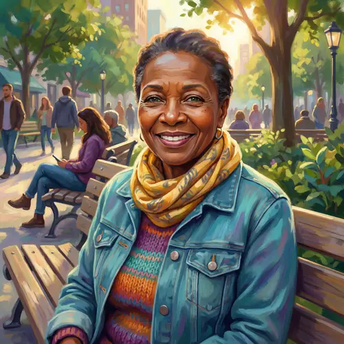 Joyful Portrait of a 63-Year-Old Model in Urban Park